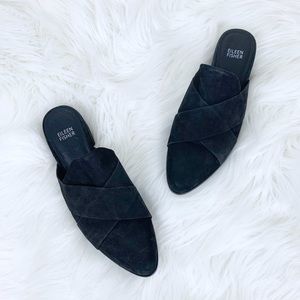 Eileen Fisher Bauer Suede Leather Slide On Mules